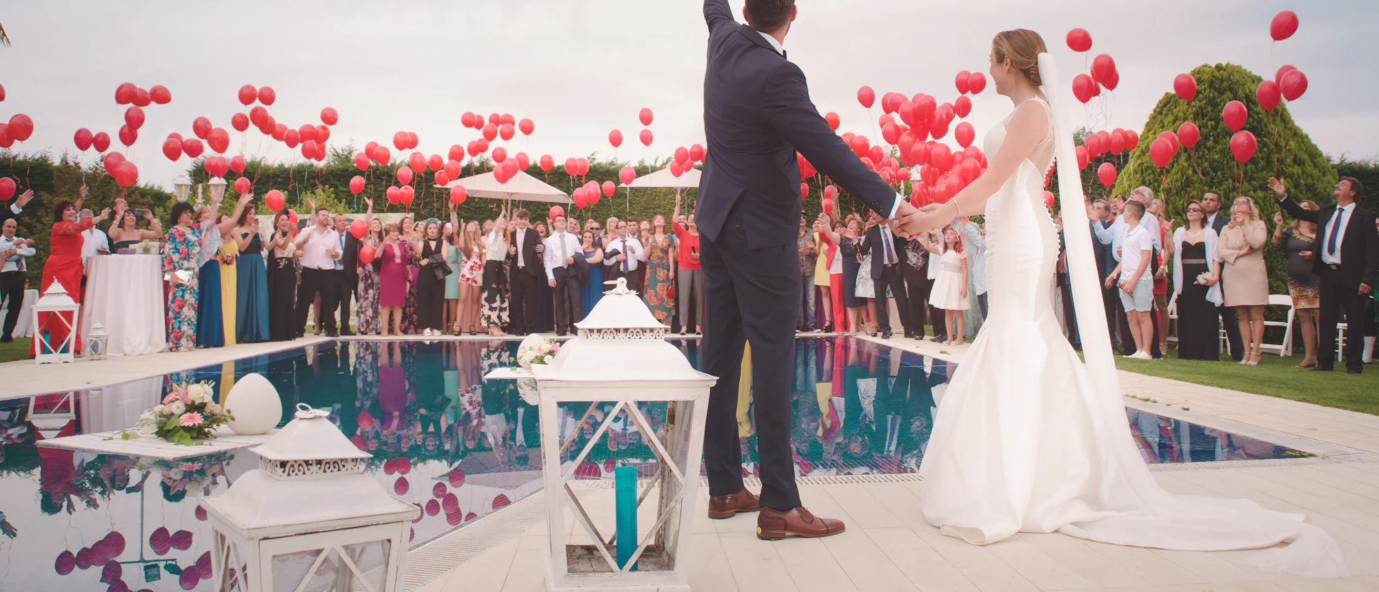 A couple at their outdoor wedding ceremony