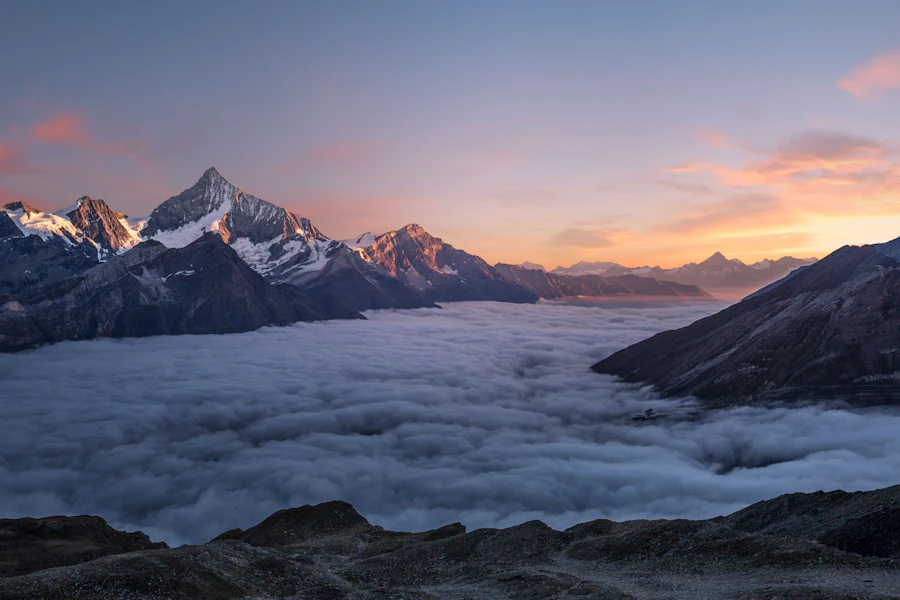 Mountain peaks above a sea of clouds